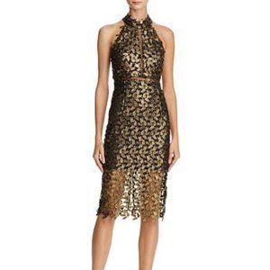 Bardot Gemma Lace Dress in Black & Gold Lace